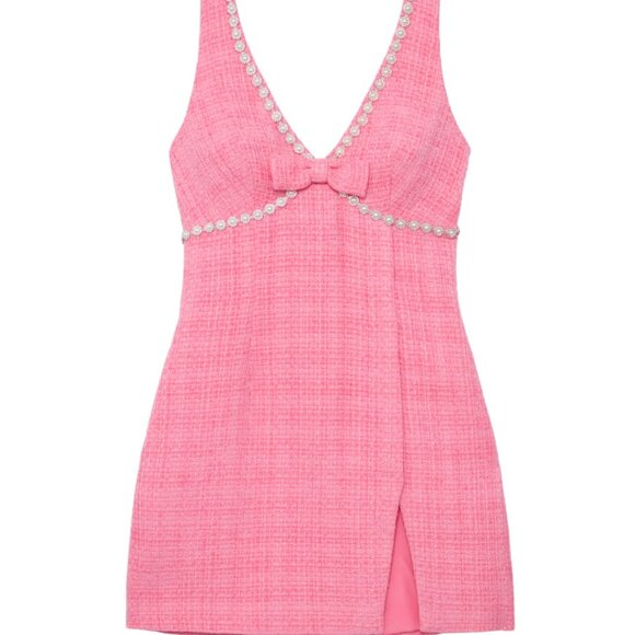 Self-Portrait Boucle V-Neck Pink Mini Dress - Picture 3 of 5